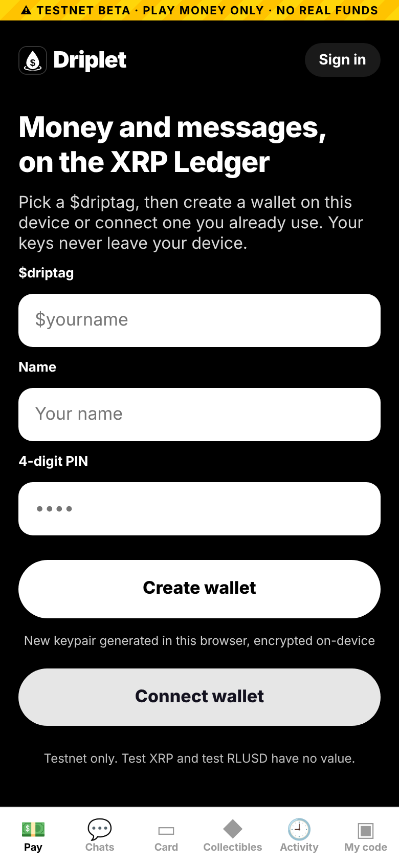 Sign-up screen to pick a $driptag