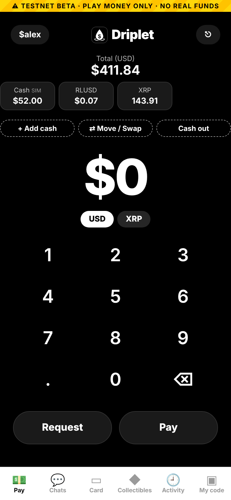 Pay keypad with USD and XRP options